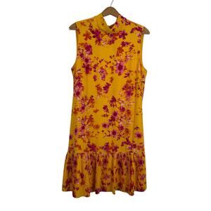 Floral Yellow and Pink Sleeveless Dress